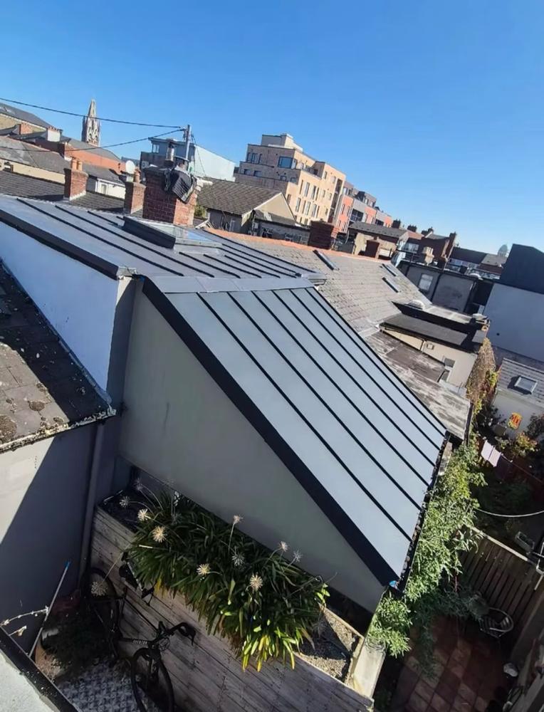 Completed standing seam zinc roof on a residential property in Dublin